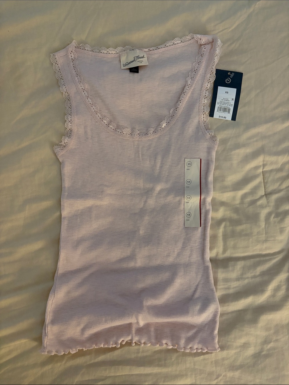 Universal Thread Light Pink Lace-Trim Ribbed Tank Top